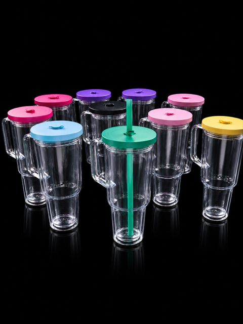 Tumbler acrílico doble pared 30oz con tapas de colores variados