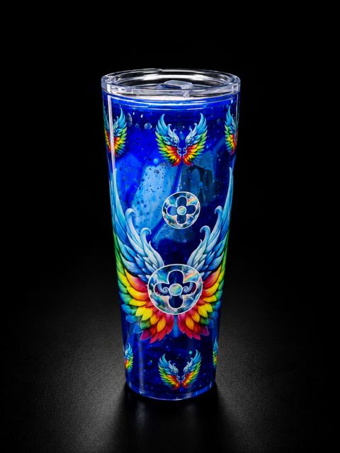 Snow Globe Angel Wings Blue Lava Tumbler 24 oz