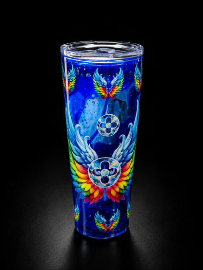 Snow Globe Angel Wings Blue Lava Tumbler 24 oz